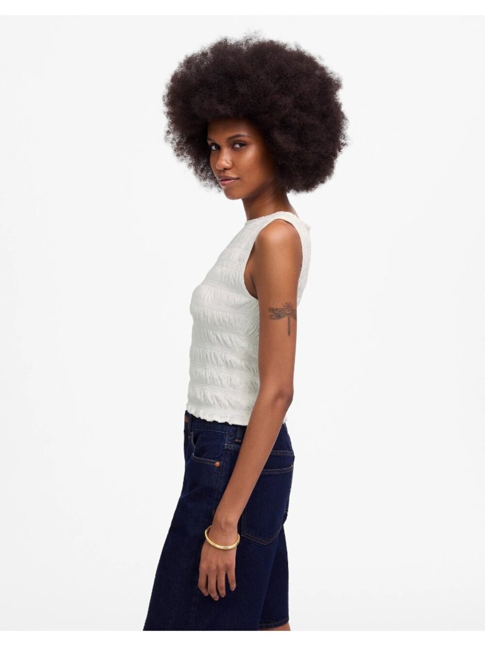 Madewell Smocked Boatneck Tank Top White Women’s Medium Sleeveless Blouse - Picture 6 of 16
